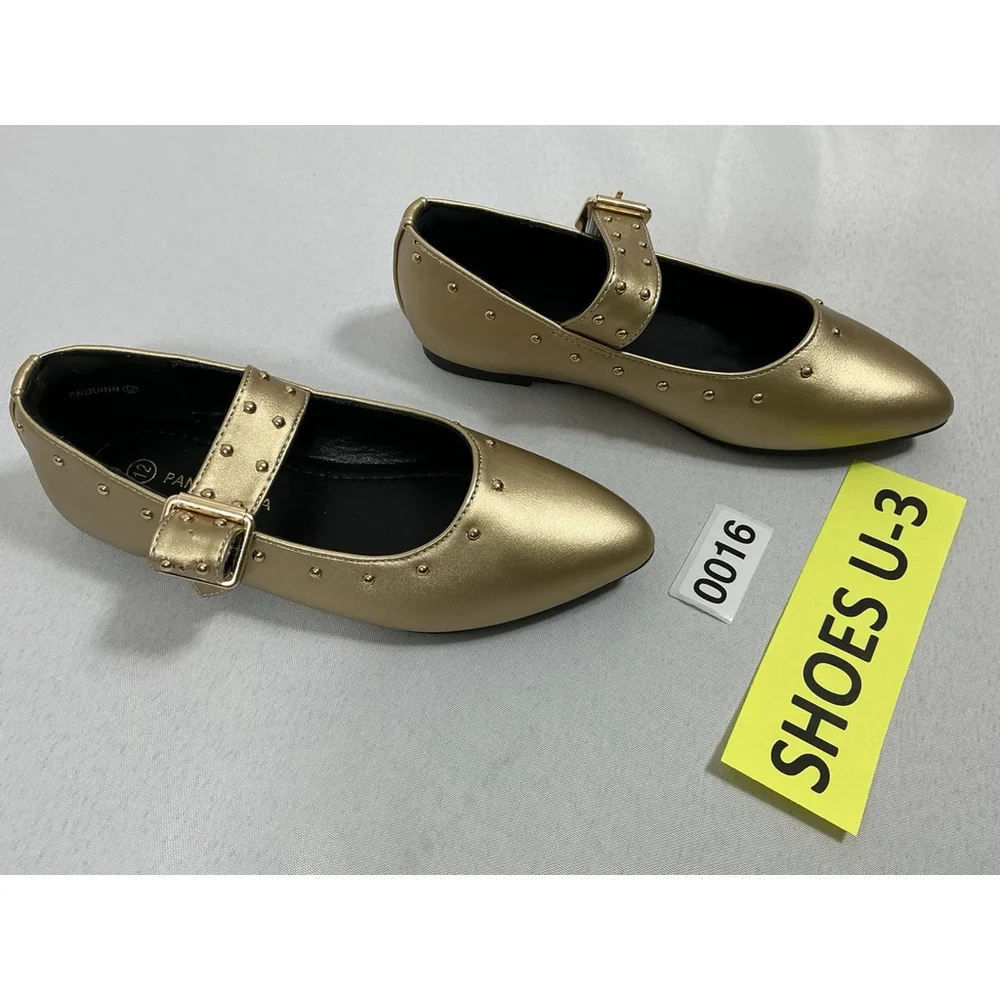 Girls NWOT Pandaninjia Party Shoes 12 Gold Studs Buckle Strap Almond Toe